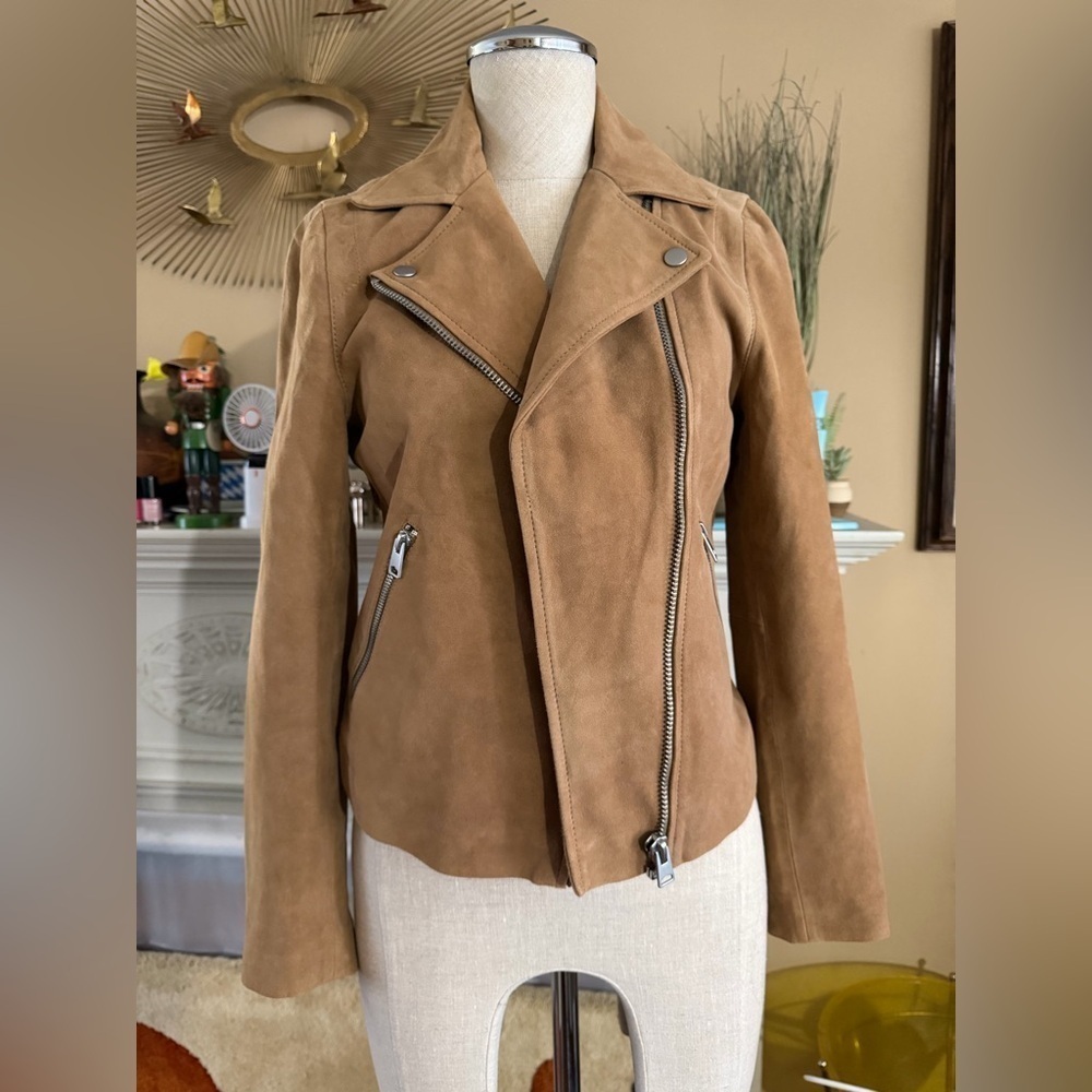 Quince 100% Suede Biker Jacket in XS pecan brown